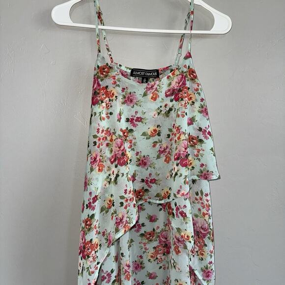 Almost Famous High Low Floral Spaghetti Strap Woman’s Top Size S Mint Green - Picture 6 of 6
